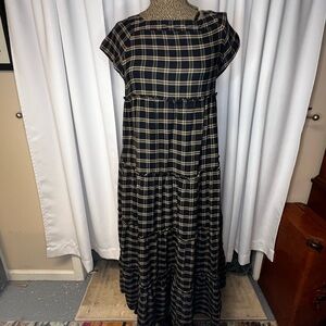 NATURAL LIFE Black and Tan Plaid Maxi Dress